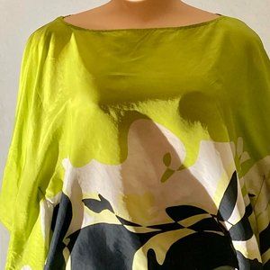 100% Silk Cropped shirt, with nice design, Md. Lime green black, and white